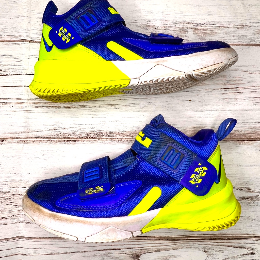 Nike High Top Blue Neon Yellow Green Pull For Lockdown Size 1